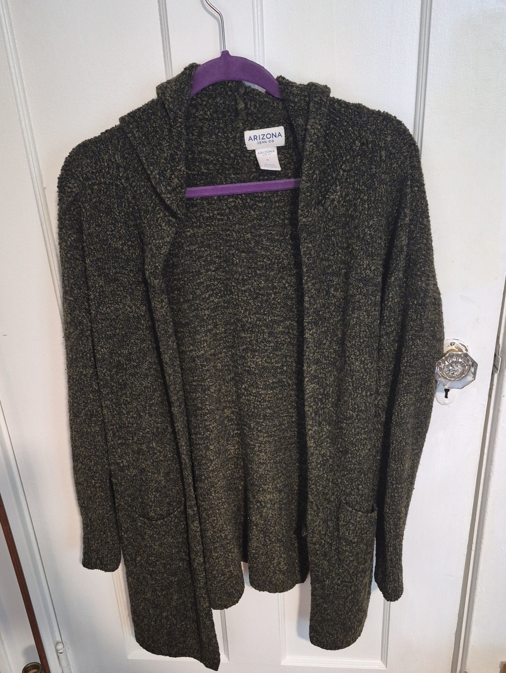 Arizona Jean Company Olive Green Hooded Open Cardigan Sweater